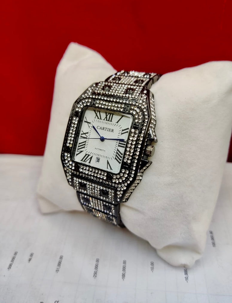 Cartier Stone Watch | Black With White Dial