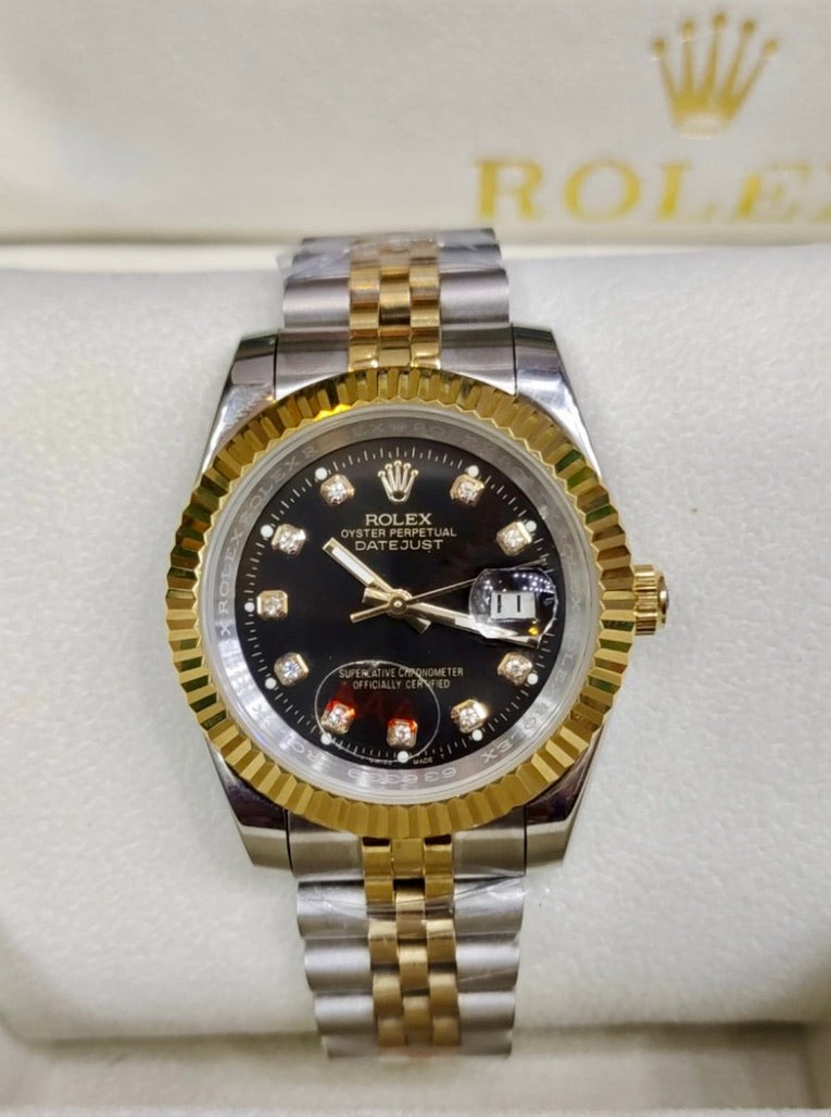 Rolex Watch | Double Tone Strap | Black Dial