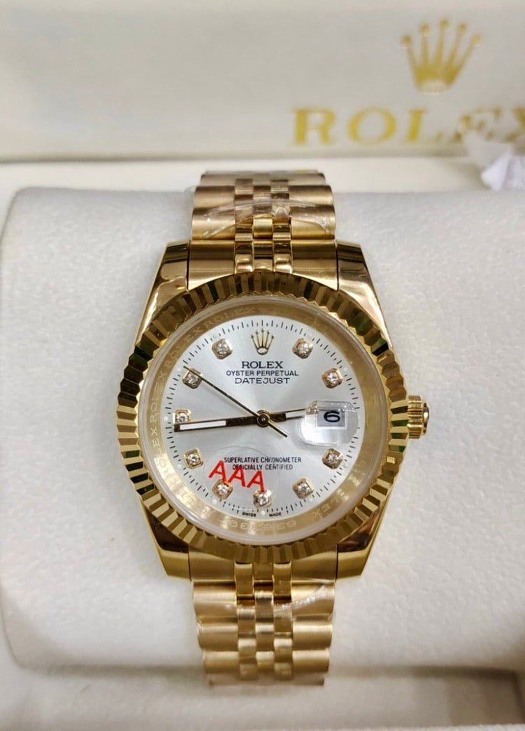 Rolex Watch | Golden Strap | Silver Dial