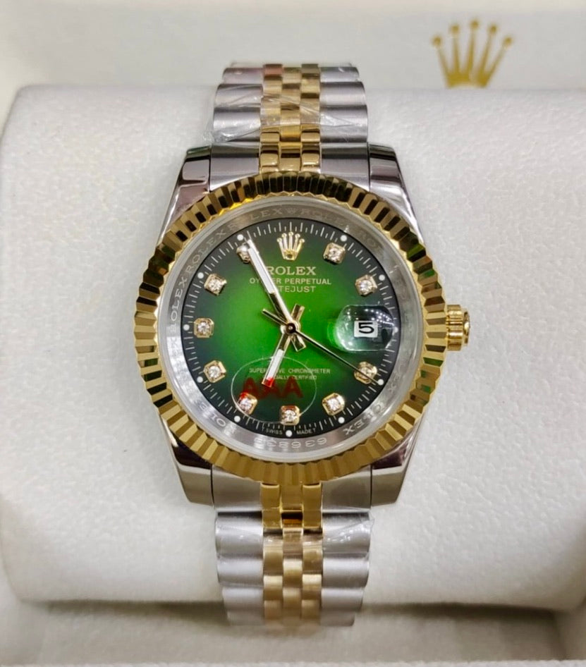 Rolex Watch | Double Tone Strap | Green Dial