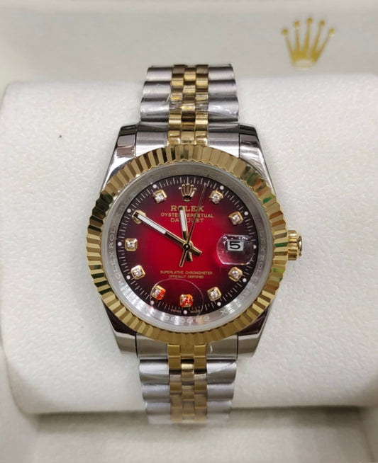 Rolex Watch | Double Tone Strap | Red Dial